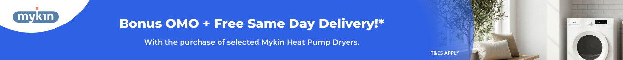 Bonus OMO & Free Same Day Delivery with selected Mykin Laundry Appliances