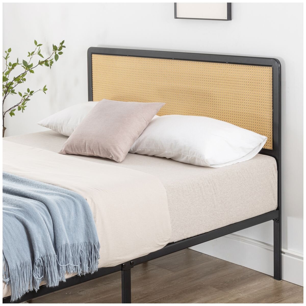 Zinus Queen Bed Frame with Black Rattan Headboard and Metal Base AU-FBMMH8ZC-14Q hero image