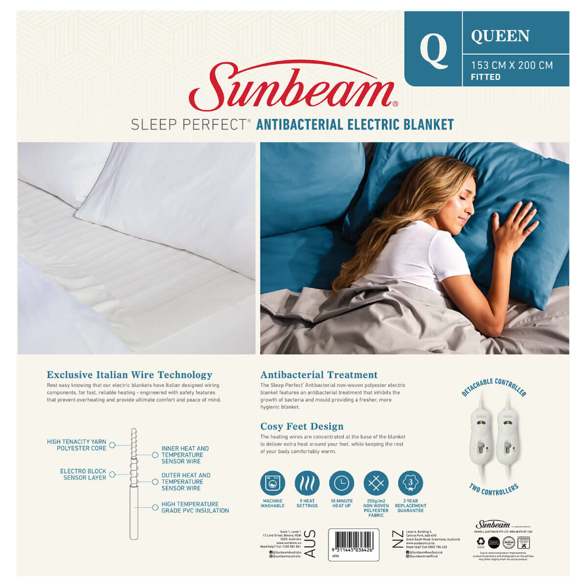 Sunbeam Sleep Perfect Antibacterial Electric Blanket Queen BLA5351 hero image