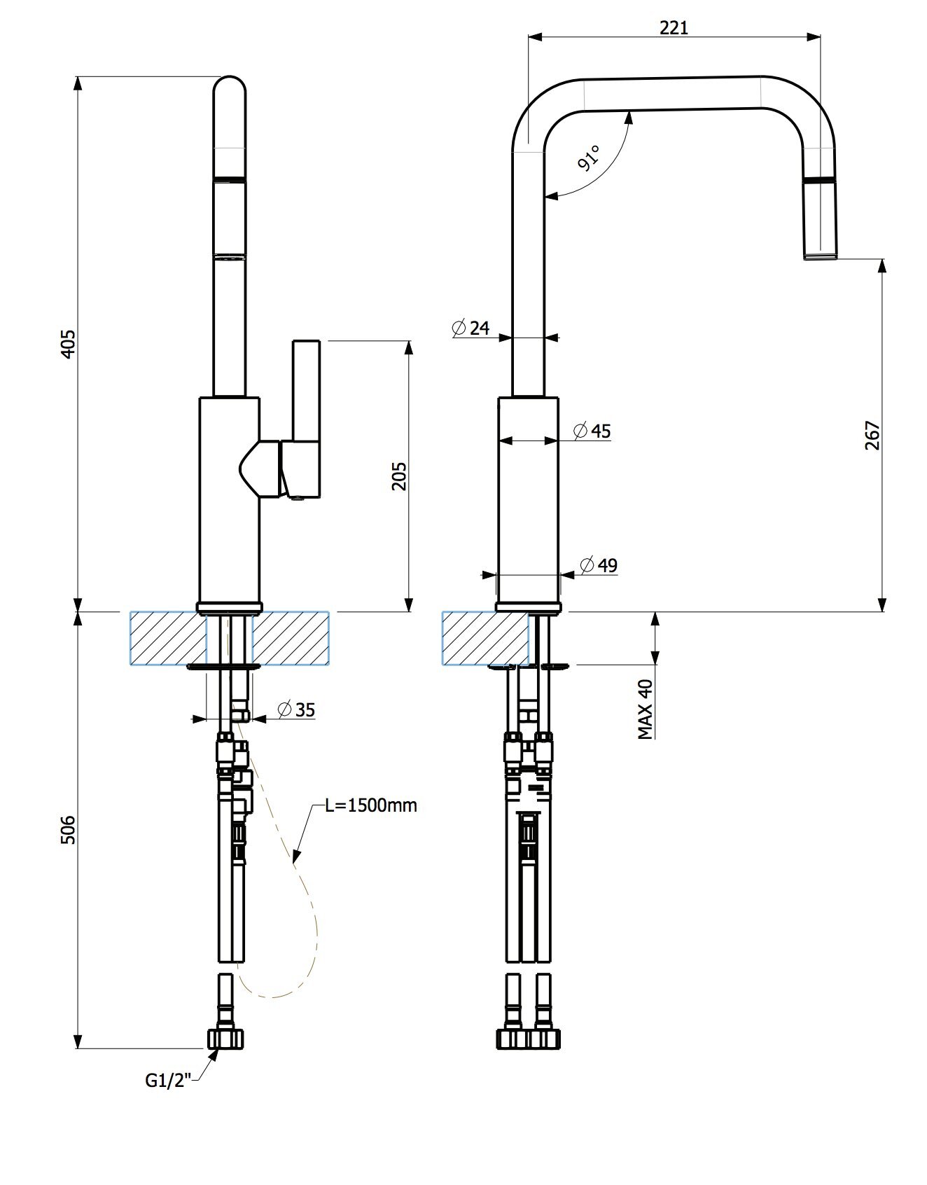 Armando Vicario LUZ-BC Luz Kitchen Mixer Tap with Pull Out hero image