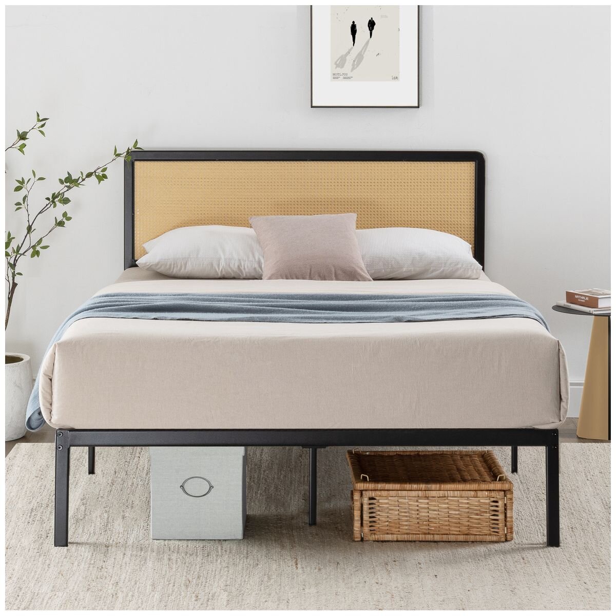 Zinus Queen Bed Frame with Black Rattan Headboard and Metal Base AU-FBMMH8ZC-14Q hero image