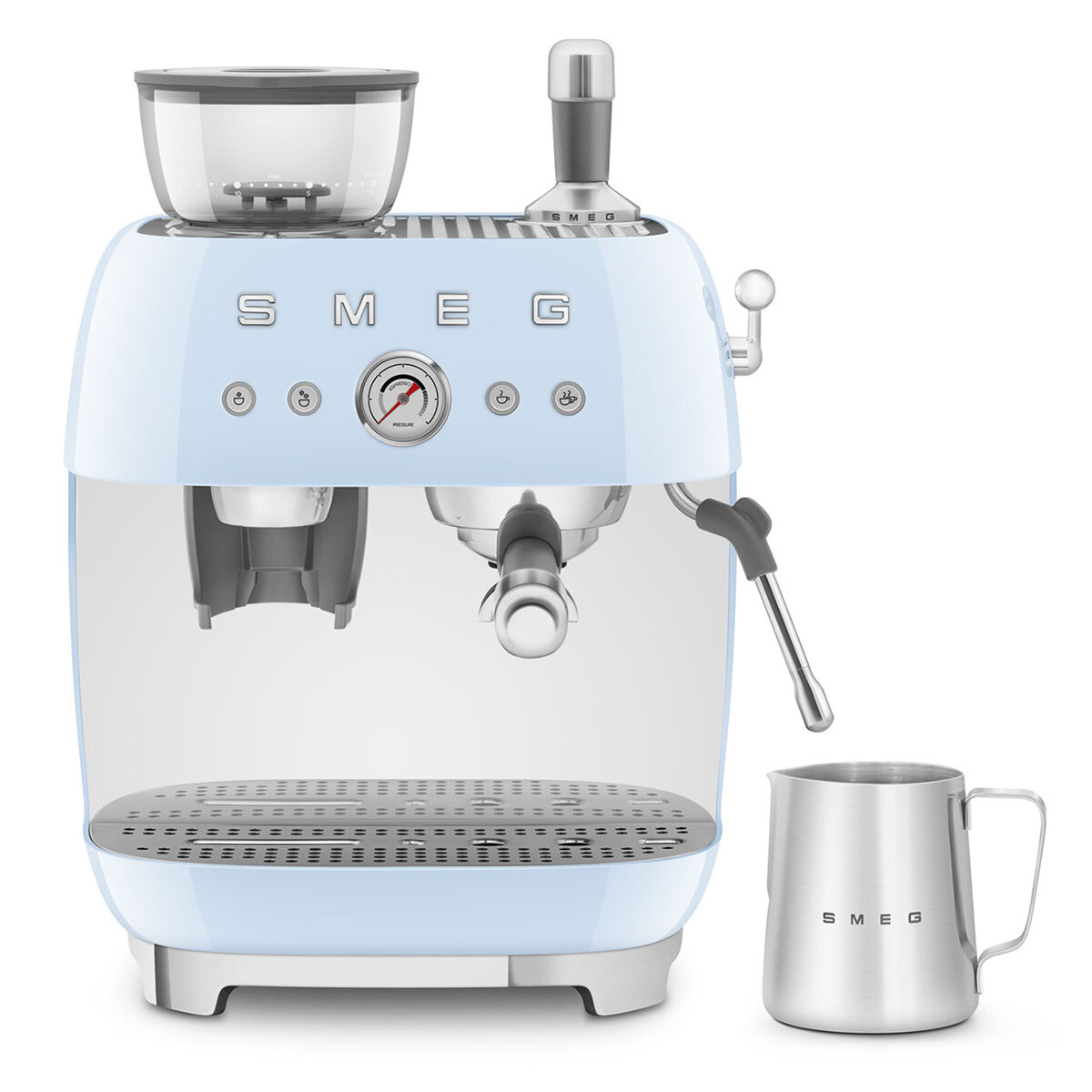 Smeg 50s Style Espresso Machine with Built-in Grinder Pastel Blue
