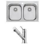 Oliveri Diaz Double Bowl Sink with Essente Pull Out Tap Pack SS31615DZ23TU hero image