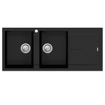 Oliveri Santorini Double Bowl Topmount Sink with Right Hand Drainer Black ST-BL1515-LHB hero image
