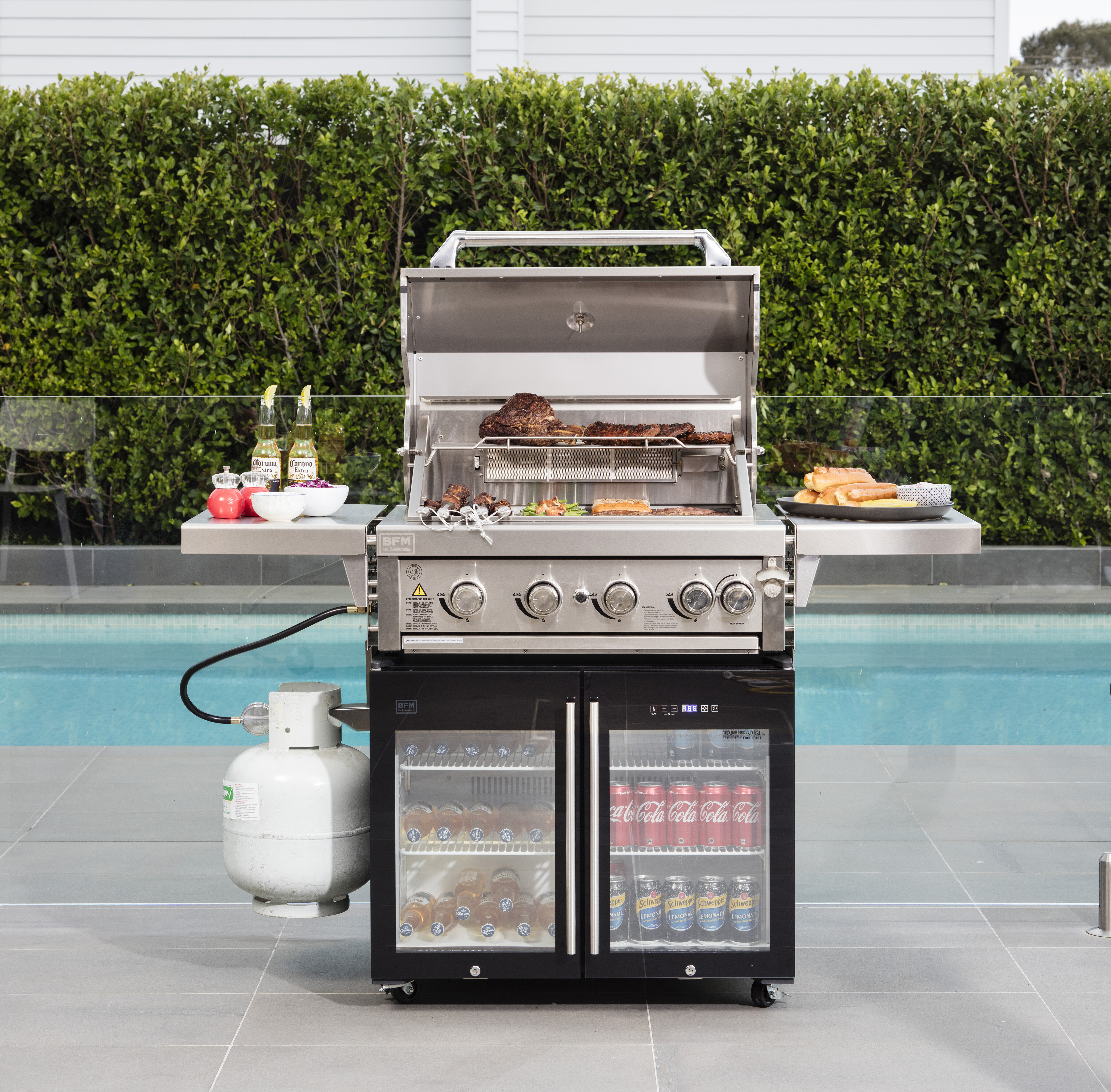 Gasmate BFM 4 Burner LPG BBQ with 163L Bar Fridge BQ1085 hero image