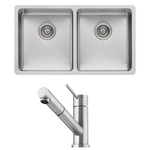 Oliveri Sonetto Double Bowl Sink and Essente Pull Out Tap Pack SS31615SN63TU hero image