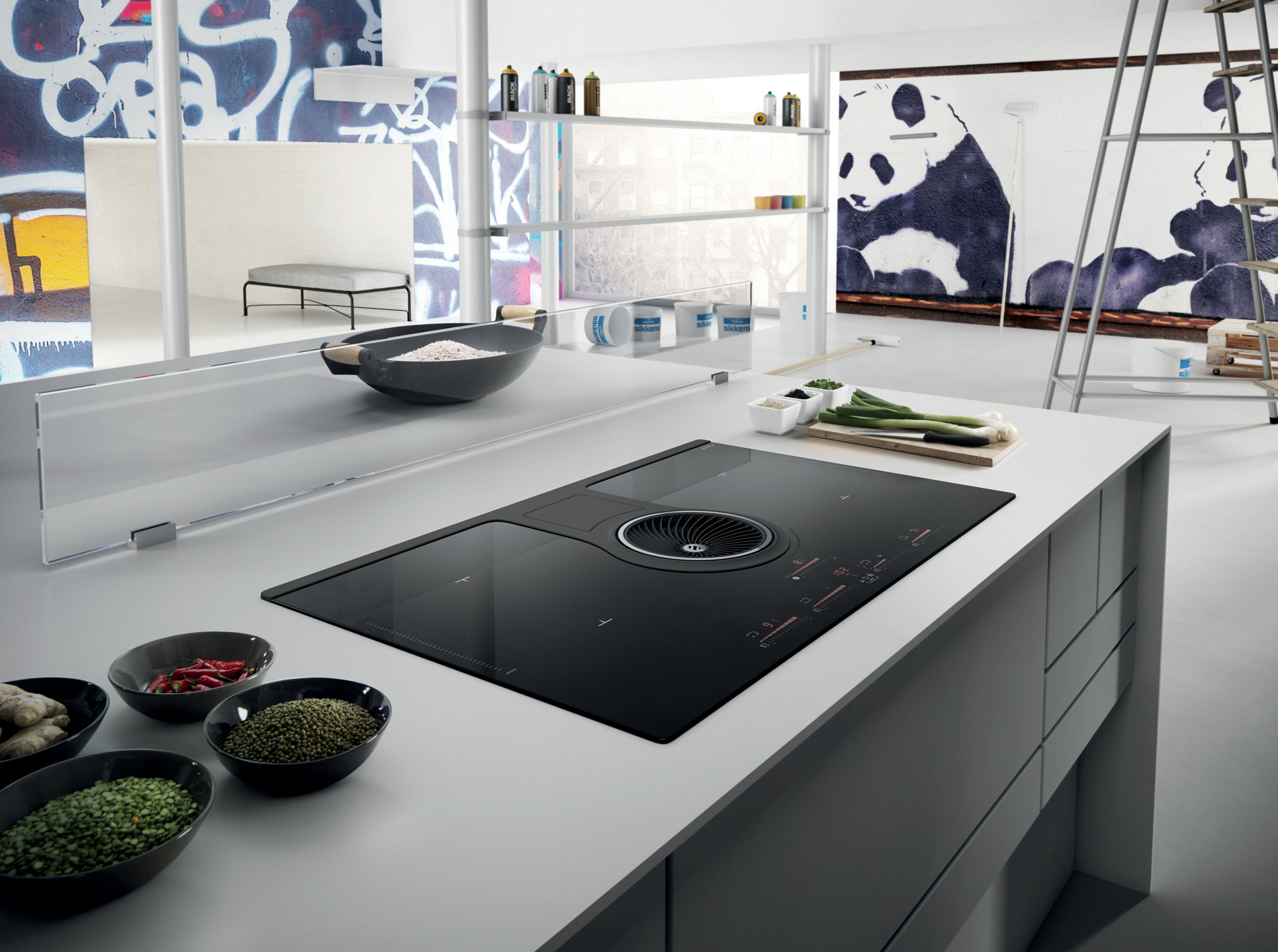 Elica 83cm Aspirating Induction Cooktop with Integrated Ventilation System NIKOLATESLAHPBLA83 hero image