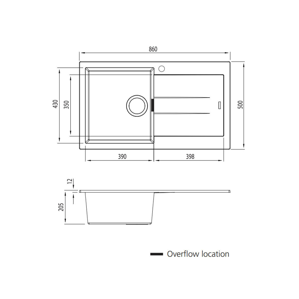 Oliveri Santorini Single Bowl Topmount Sink with Right Hand Drainer Matte Black ST-MB1521-OF hero image