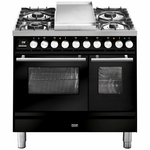 ILVE Professional Plus Series 90cm Dual Fuel Four Burner Teppanyaki Double Oven with Milano Knobs PD09FDWE3BK hero image