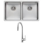 Oliveri Sonetto Double Bowl Sink and Essente Pull Out Tap Pack SS31625SN63TU hero image