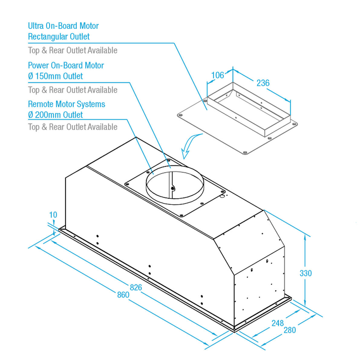 Whispair 90cm Monte Carlo Under Cupboard Rangehood with Pro Plus External Remote Motor X3M09S5.EPP