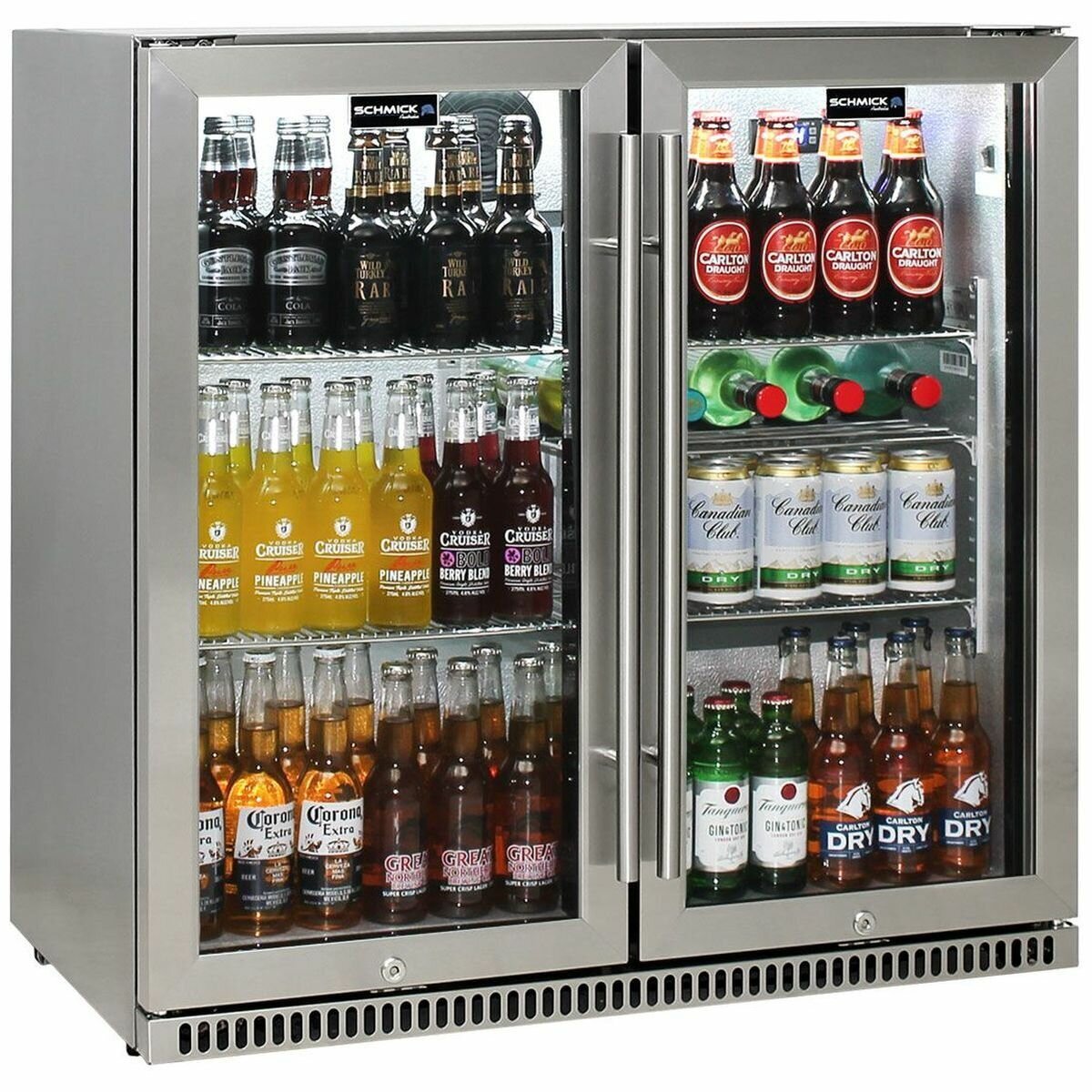 Bar refrigerator glass outlet door
