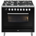 ILVE Professional Plus Series 90cm Dual Fuel Five Burner Oven with Milano Knobs P09PDWE3BK hero image
