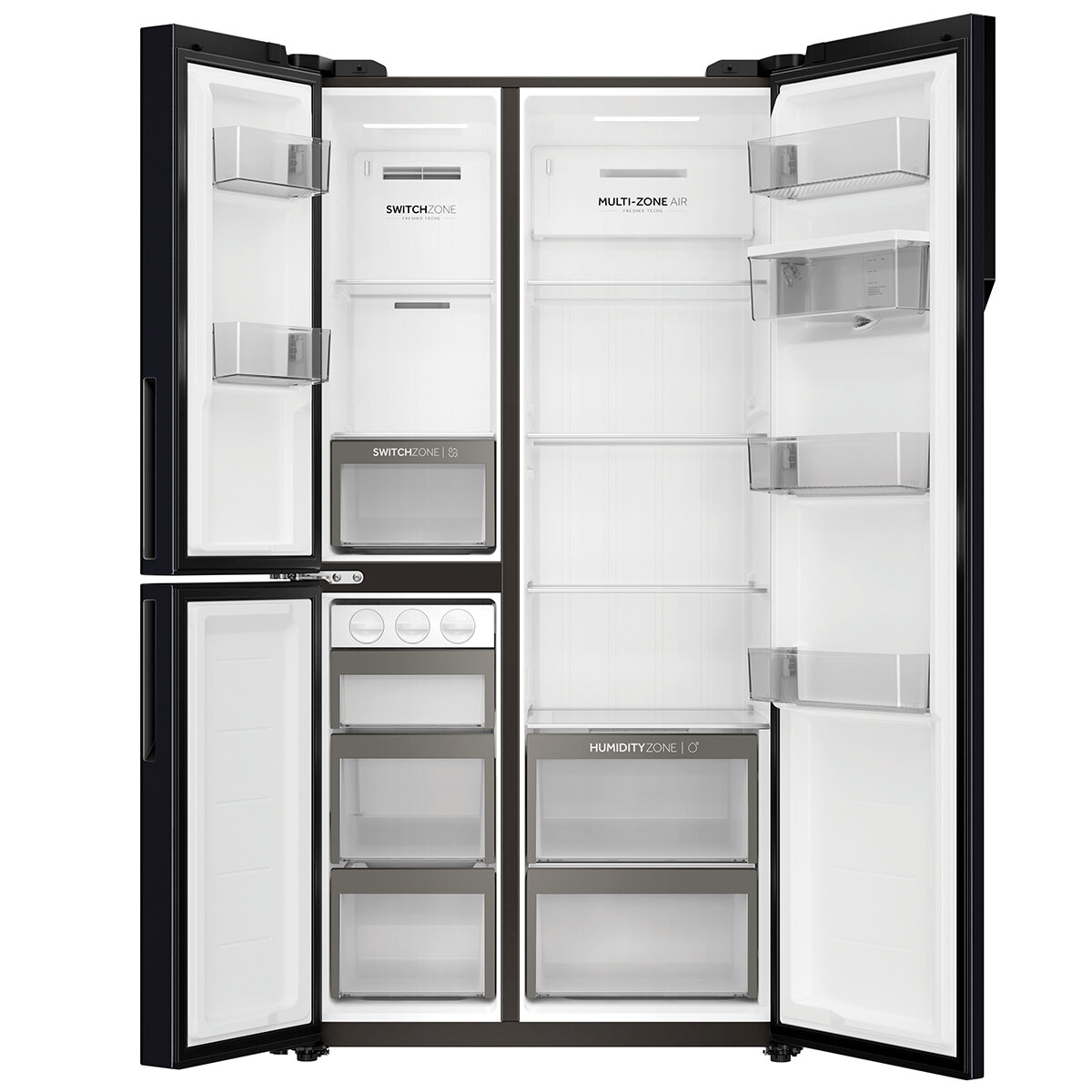 Haier 574L S+ Three Door Side by Side Fridge Non-Plumbed Water Dispenser Black HRF575XHC hero image