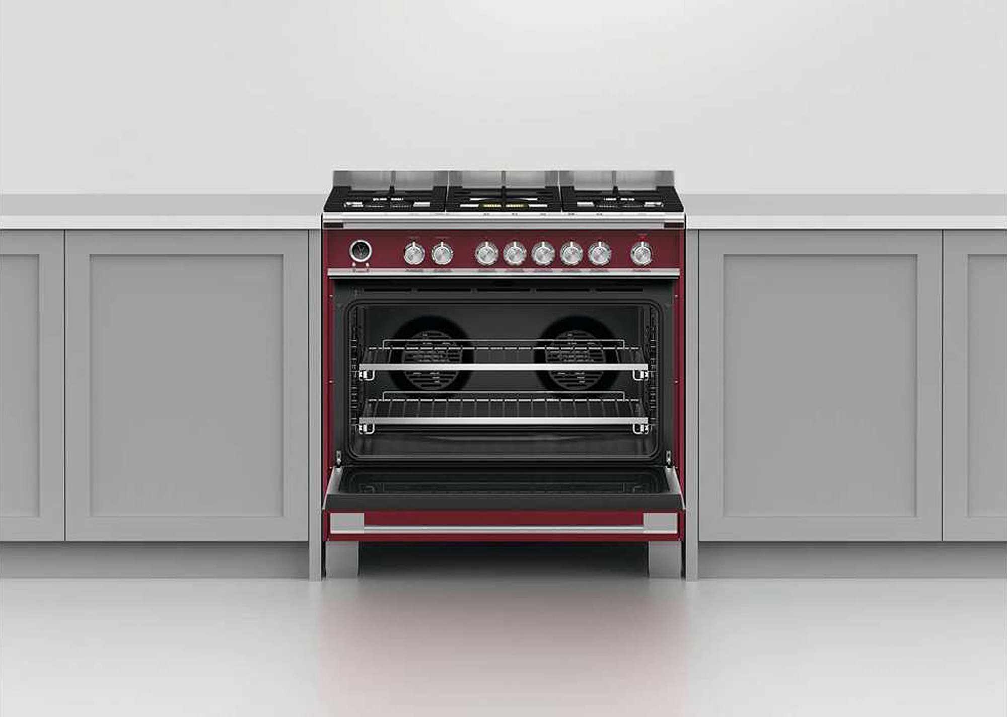Fisher & Paykel Series 9 90cm Classic Freestanding Dual Fuel Pyrolytic Cooker Red OR90SCG6R1 hero image