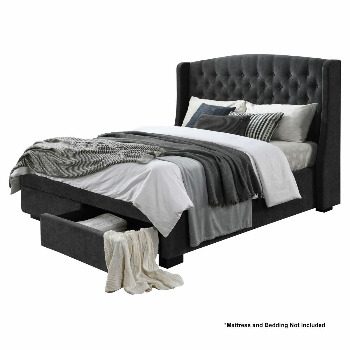 Ostro Warner Licorice King Bed Base & Bedhead 2 Drawer Licorice BDWARNVELI1502 hero image