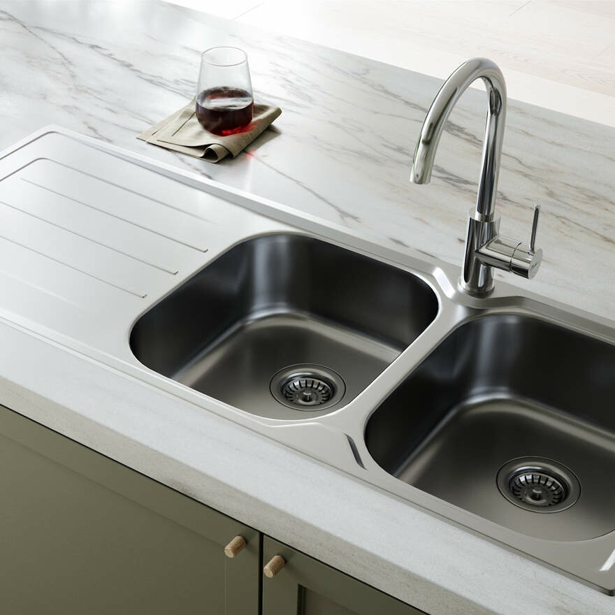 Oliveri Flinders Double Bowl Sink with Drainer FL172 hero image