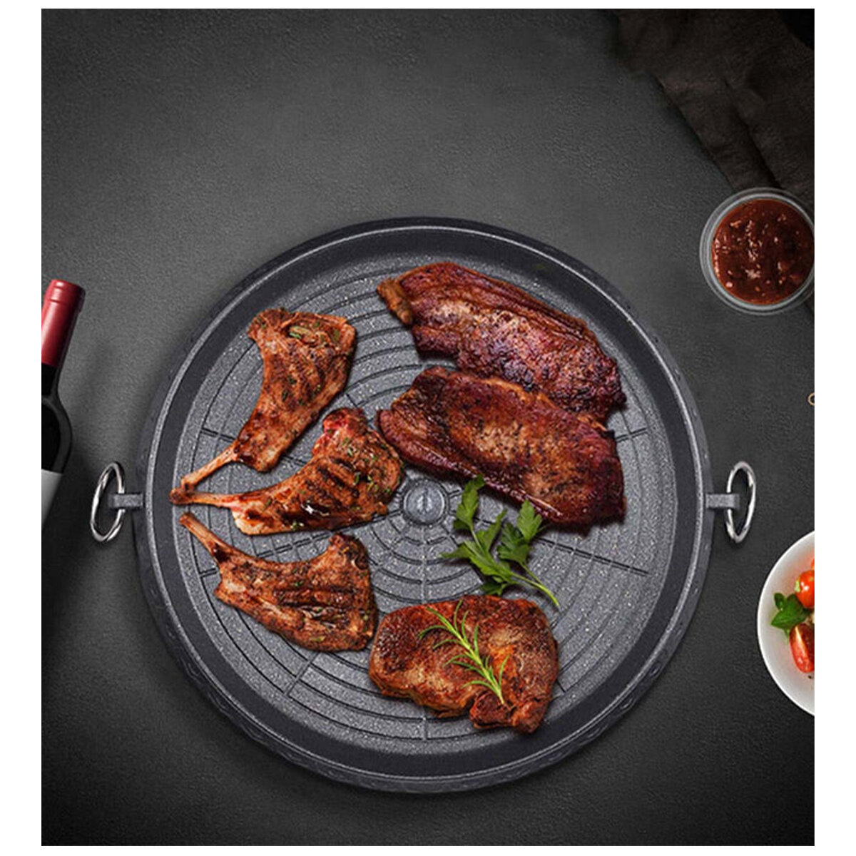 SOGA Barbecue Non-stick Grill Pan STONEBBQPLATEROUND hero image