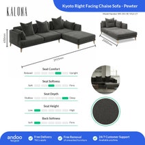 Kalona KYOTO Right Facing Chaise Sofa Pewter WS-205-RC-VILA-27 hero image
