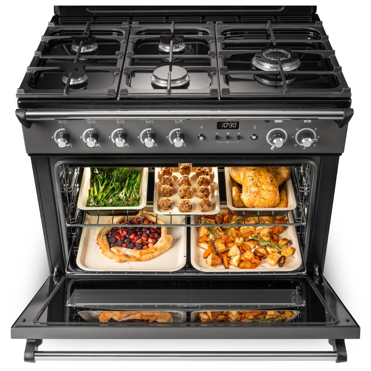 Falcon 90cm Classic FX Dual Fuel Freestanding Oven/Stove Stone Blue and Brass CLA90FXDFSB-BR hero image
