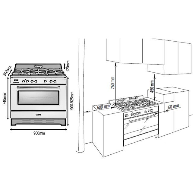 Delonghi DEFV908CR 90cm Freestanding Dual Fuel Oven/Stove