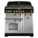 Falcon 90cm Classic Deluxe Freestanding Dual Fuel Oven/Stove Royal Pearl and Brass CDL90DFRP-BR  hero image
