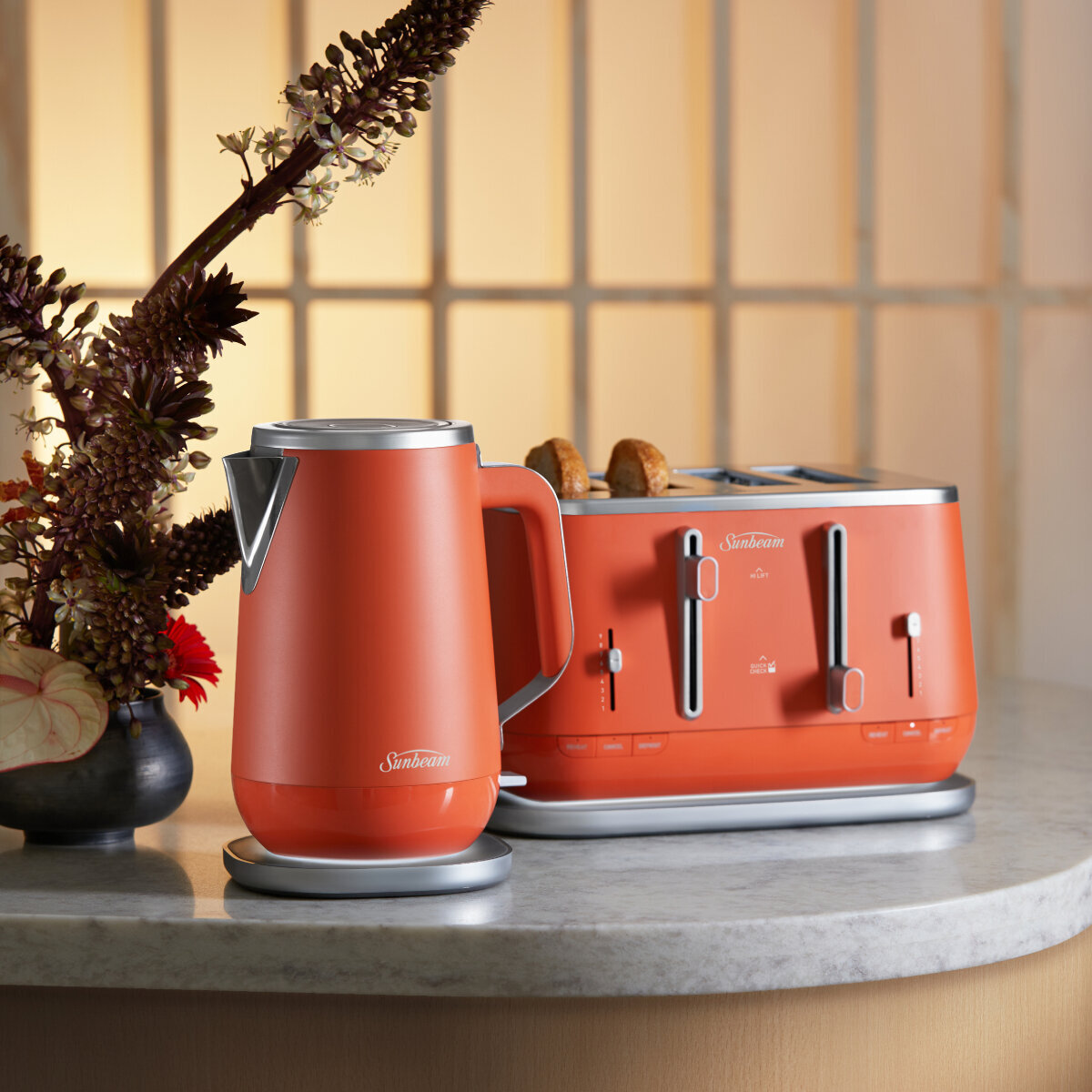 Orange kettle and toaster outlet