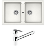 Abey Schock Typos Double Sink & Armando Vicario ISA Kitchen Mixer - White TN200T2W hero image