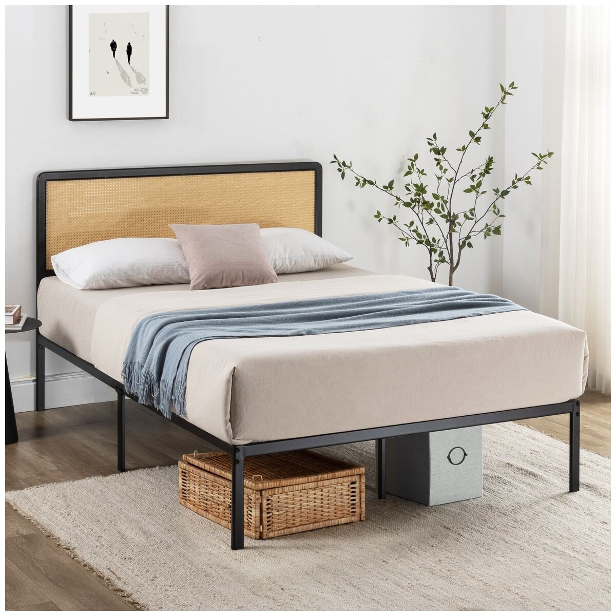 Zinus Queen Bed Frame with Black Rattan Headboard and Metal Base AU-FBMMH8ZC-14Q hero image