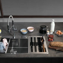 Franke Box Centre Double Bowl Sink with Small Bowl Left BWX220-54/27SBL hero image