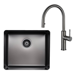 Titan Essentials 500mm Single Bowl Sink & Pull Out Gooseneck Kitchen Mixer Tap Package - Gunmetal TSGMPK522 hero image