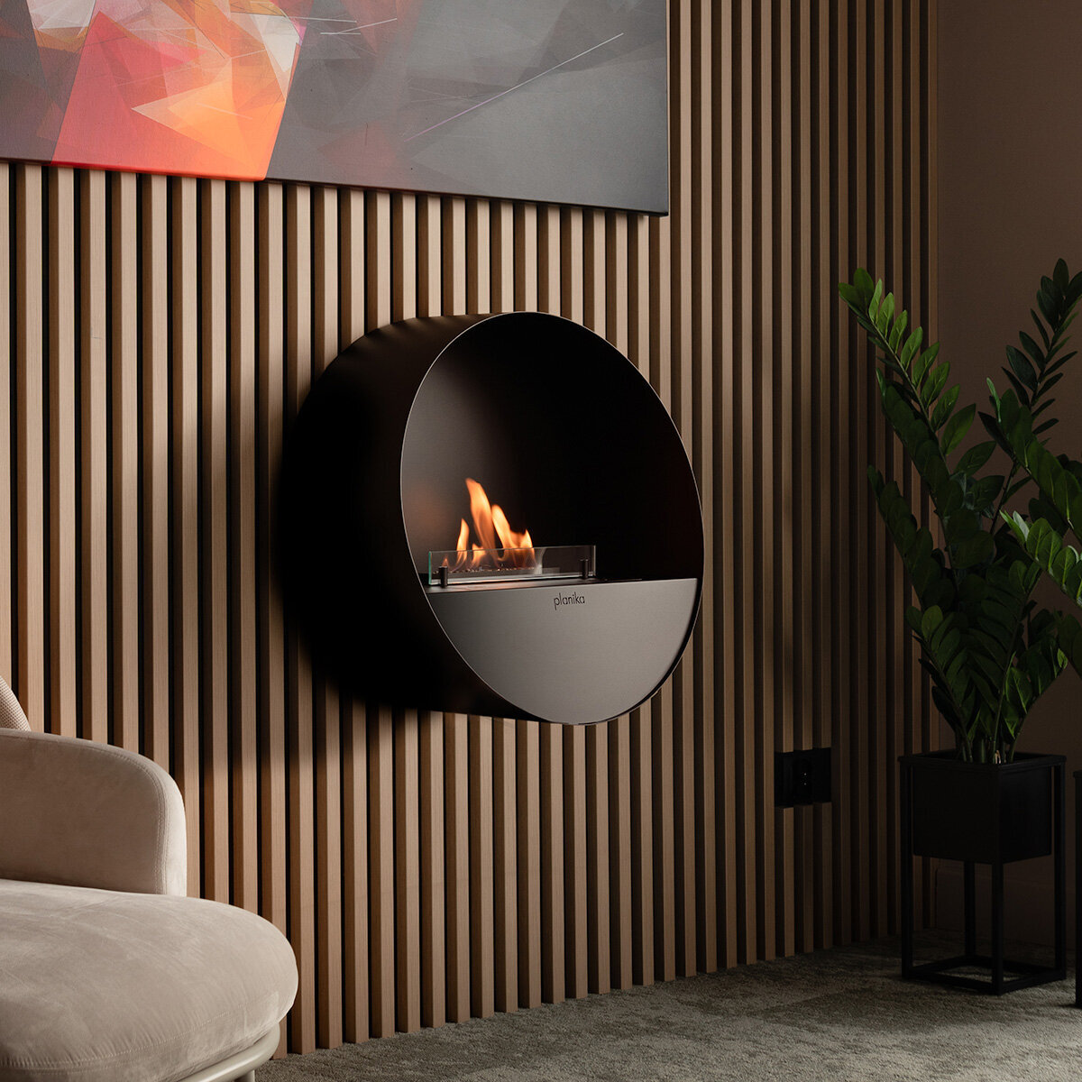 Planika Zero Emission Bubble Fireplace in Circular Casing for Wall BUBBLEW hero image