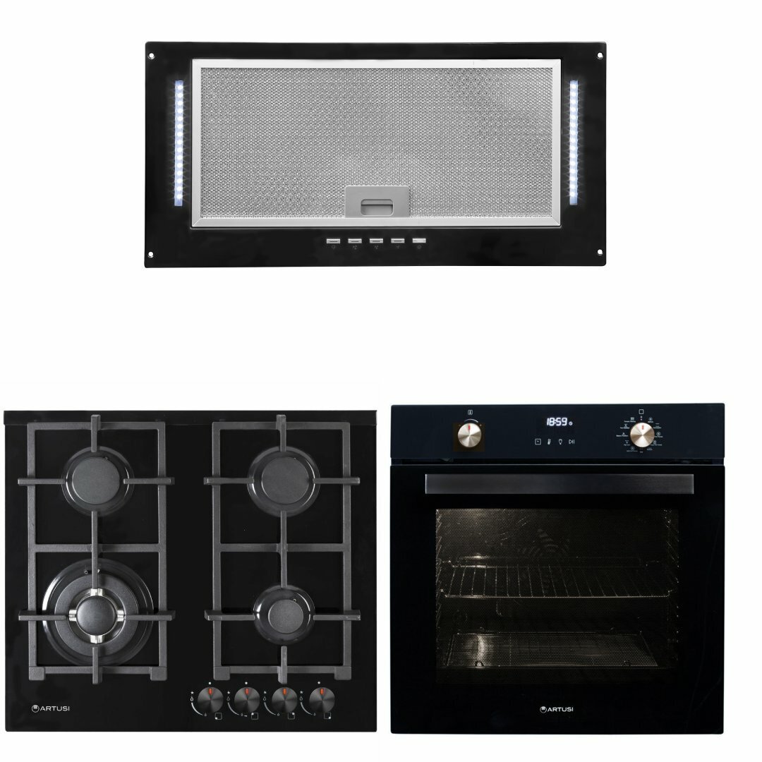 Artusi 60cm Pack Pyrolytic Oven, Gas Cooktop, Rangehood AUM60BPK hero image