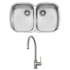 Oliveri Monet Double Bowl Sink and Venice Brushed Nickel Pull Out Tap Pack VE520FBN-PMO70U image NaN
