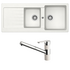 Abey Schock Typos 1 & 3/4 Bowl Sink and Armando Vicario ISA Pull Out Kitchen Mixer Tap -  White TD200T2W image NaN