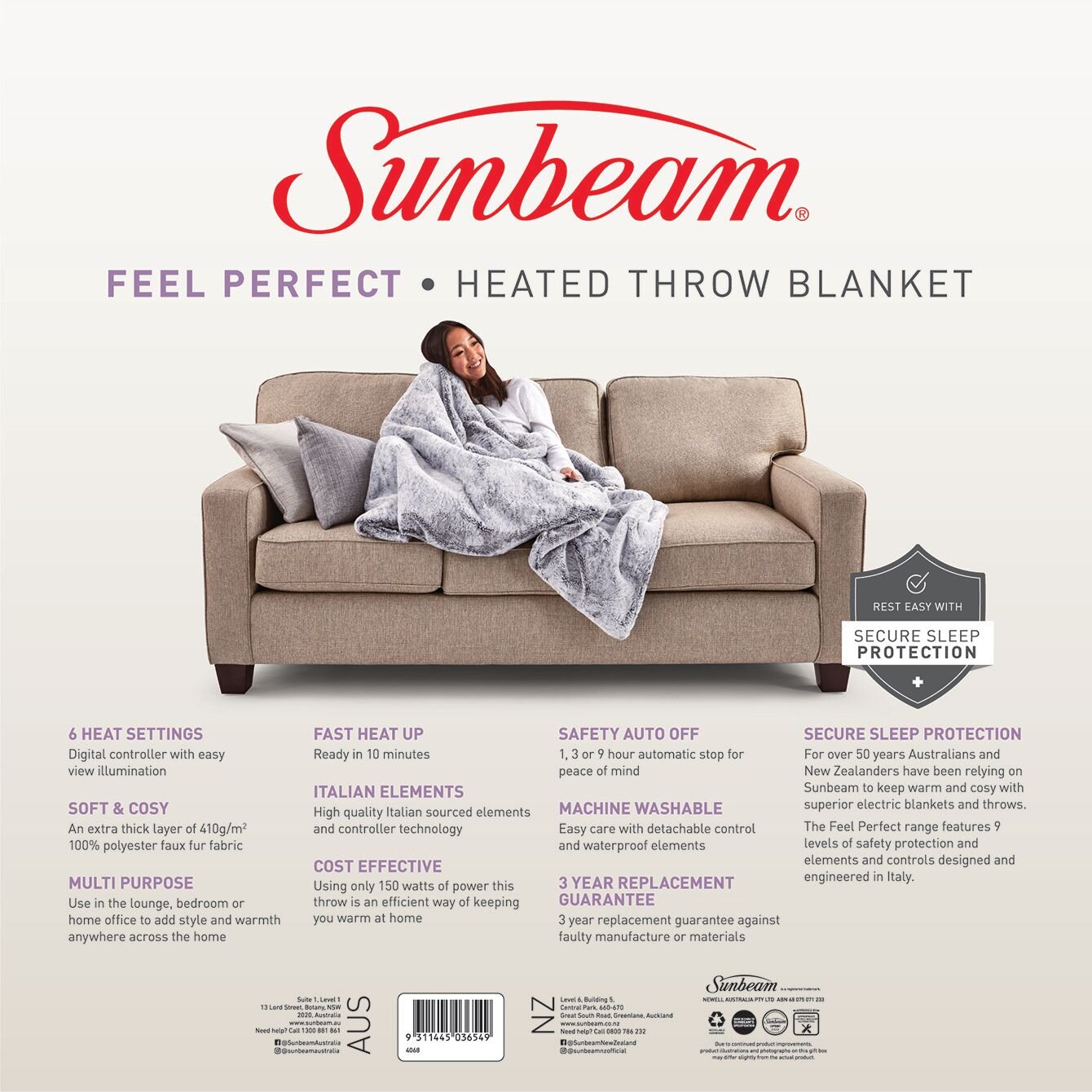 Sunbeam feel perfect sales reversible heated throw
