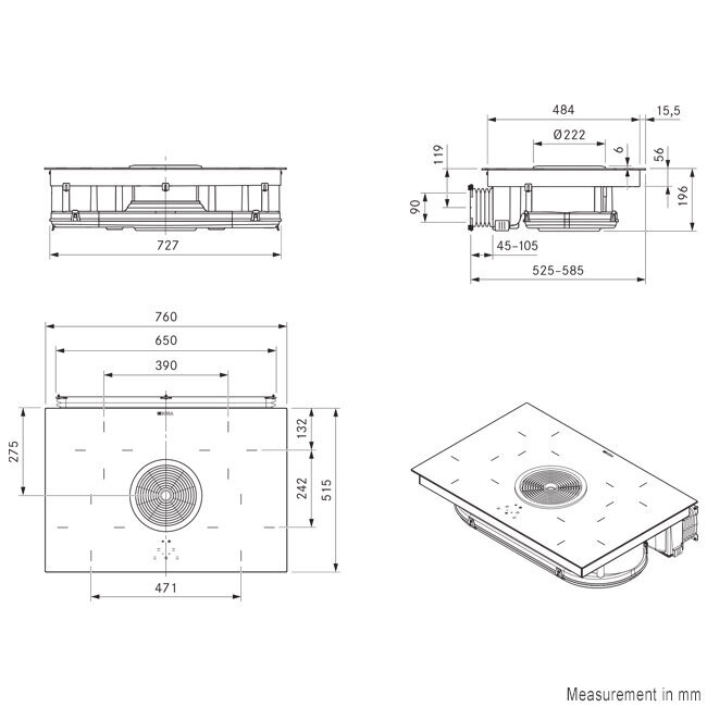 BORA BIU 76cm Basic Induction Cooktop with Integrated Ventilation System hero image
