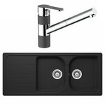 Abey Schock Double Sink with Armando Vicario Pull Out Tap Onyx FD200BT2 hero image