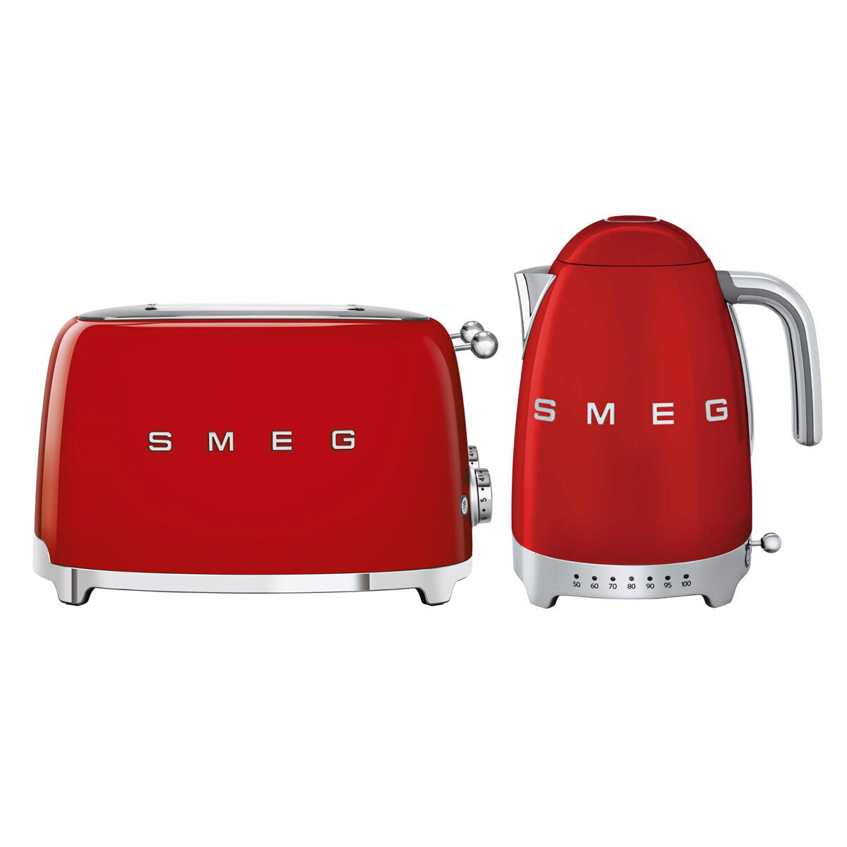 Smeg Temperature Control Kettle and Four Slice Toaster Breakfast Pack Red  KLF04RDAUTSF03RDAU