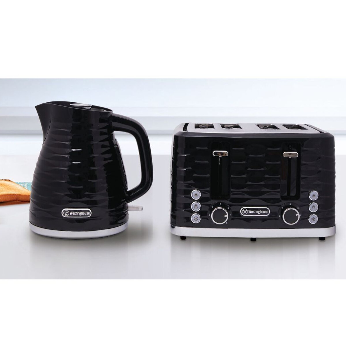 Westinghouse Kettle and Toaster Pack Black Silver Kettle,