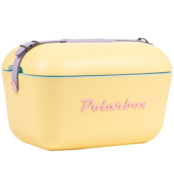 Polarbox Rainbow 12L Cooler Yellow with Lilac Strap and Rose Logo & Rivet PLBR12YR