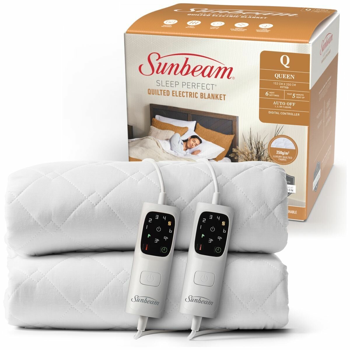 Sunbeam Sleep Perfect Quilted Anti-bacterial Queen Heated Blanket BLQ6451 |  Appliances Online