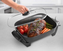 Sunbeam Compact Cafe Grill Sandwich Press & Contact Grill and Classic Banquet Fry Pan Pack GR8210FP5910 hero image