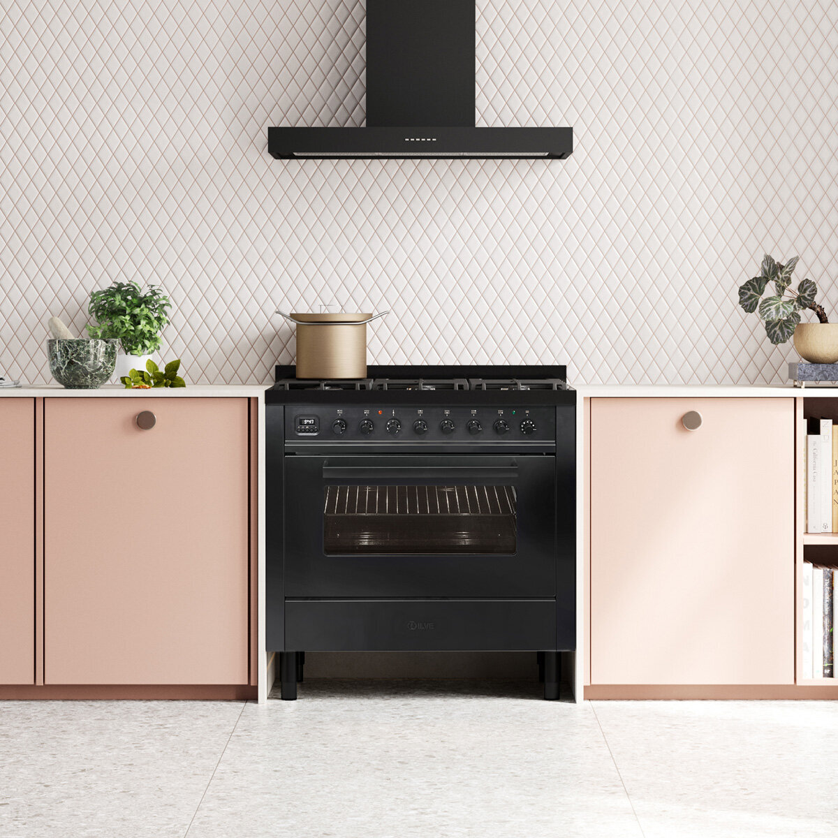 ILVE 90cm Nero Lusso Freestanding Dual Fuel Oven/Stove L096WMP/MGD hero image
