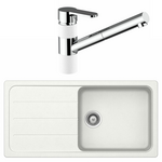 Abey Schock Single Sink with Armando Vicario Pull Out Tap White FD100LWT2 hero image