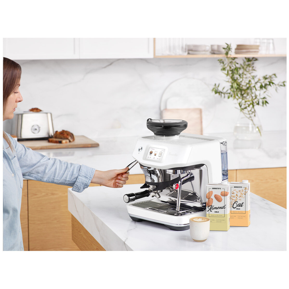 Breville the Barista Touch Impress Espresso Machine Sea Salt BES881SST hero image