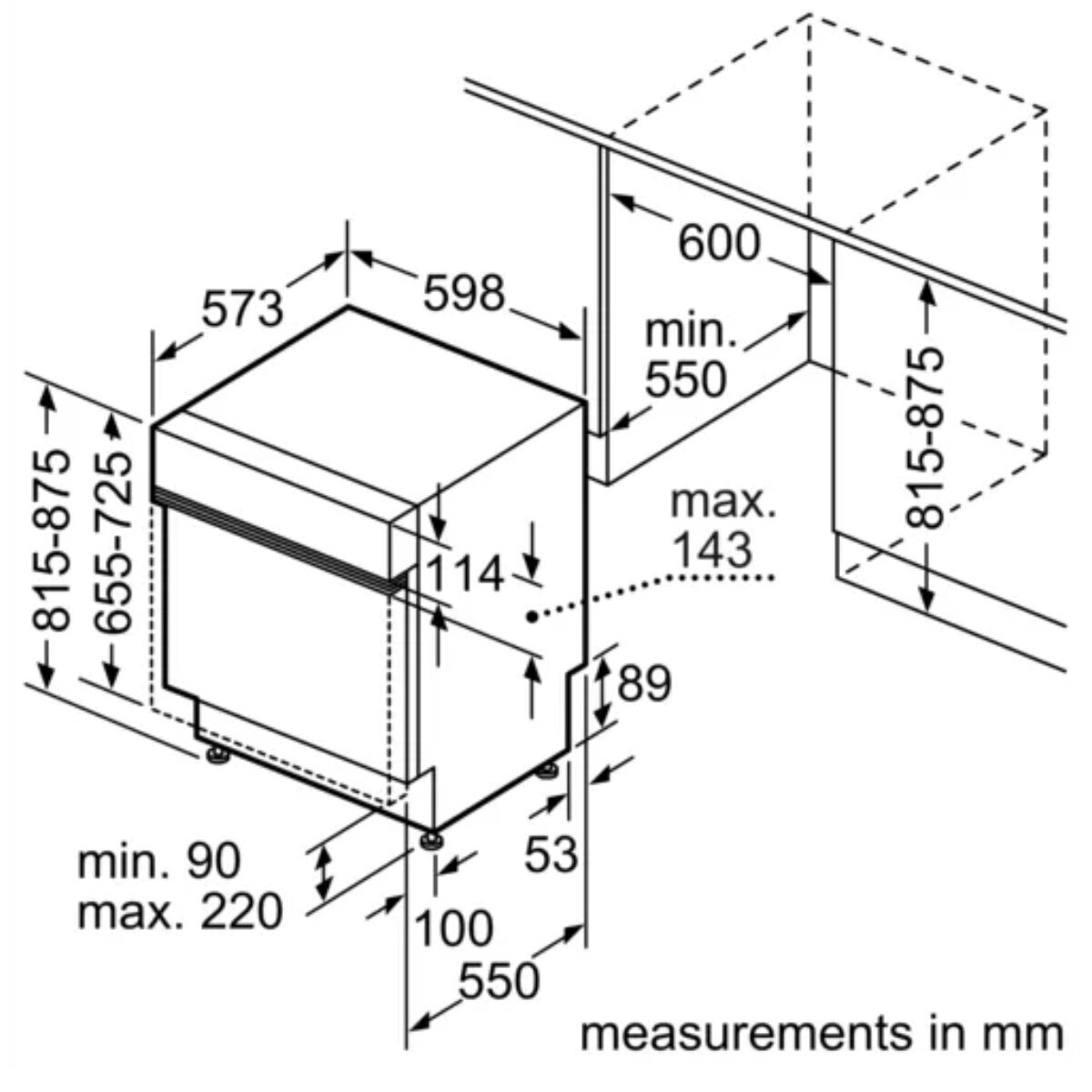 Dishwasher dimensions bosch sales