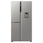 Haier 575L S+ Three Door Side by Side Fridge Non-Plumbed Water Dispenser Satina Silver HRF575XHS hero image
