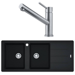 Franke Basis Double Bowl Topmount Sink with Right hand Drainer and Orbit Tap Pack - Onyx BFG621RTA9200ON hero image