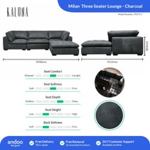 Kalona Milan Three Seater Charcoal Leather Lounge 19073-C hero image